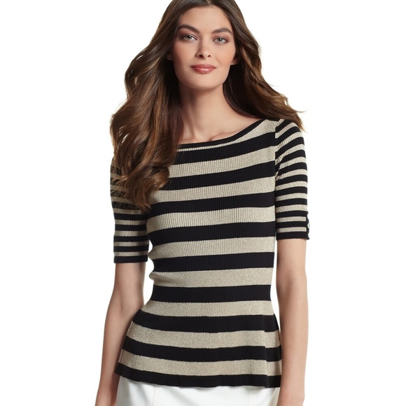 White House Black Market Tops - White House Black Market Striped Peplum Sweater